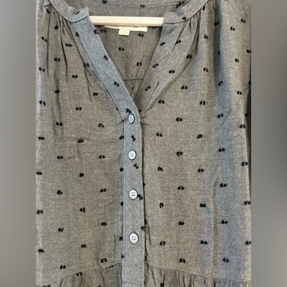 LOFT Charcoal Long Sleeve Shirt Dress with Dots - Picture 2 of 3